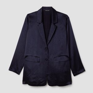 EILEEN FISHER 'Textured Satin Long Blazer' in Ink